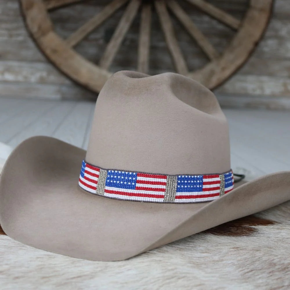 American Flag Beaded Hat Band